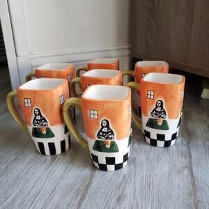 Vintage Collectable Mona Lisa Ceramic Mugs Cups Frangelico & Coffee Set of 7